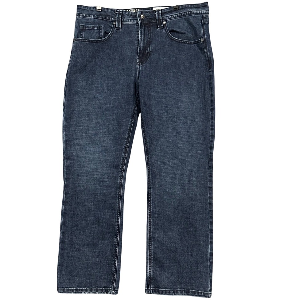 Axel Mens Slim Bootcut Jeans Dark Wash Embroidered Flap Pocket 36x30 Blue Denim